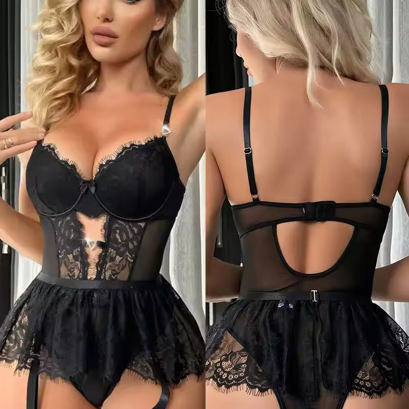 V-Neck Lace Strap Jumpsuit – See-Through Backless Erotic Catsuit at Bikinisexzy.com - Bikinisexzy.com