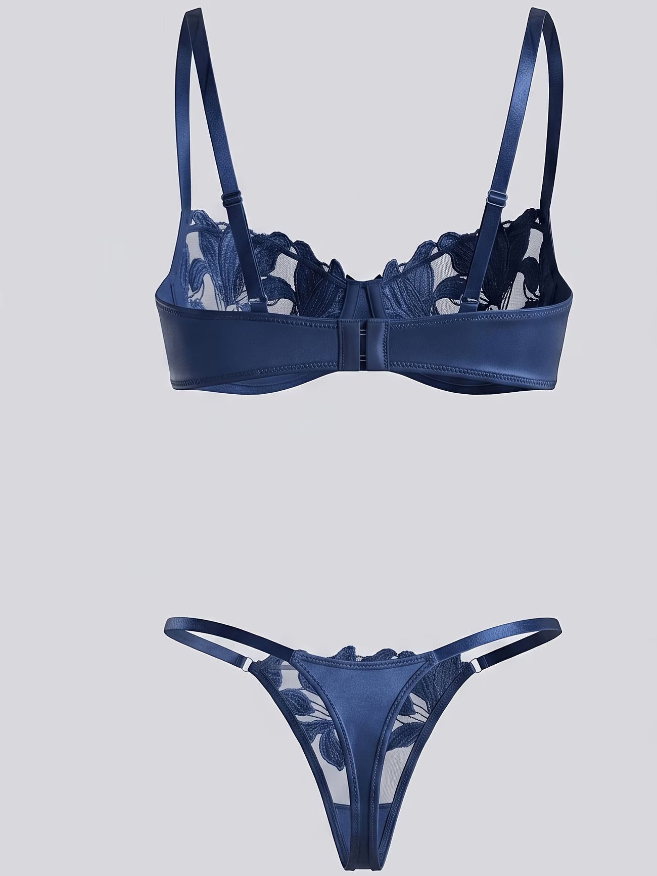 Blue Floral Embroidery Lingerie Set – Underwire Bra & Thong | Bikinisexzy