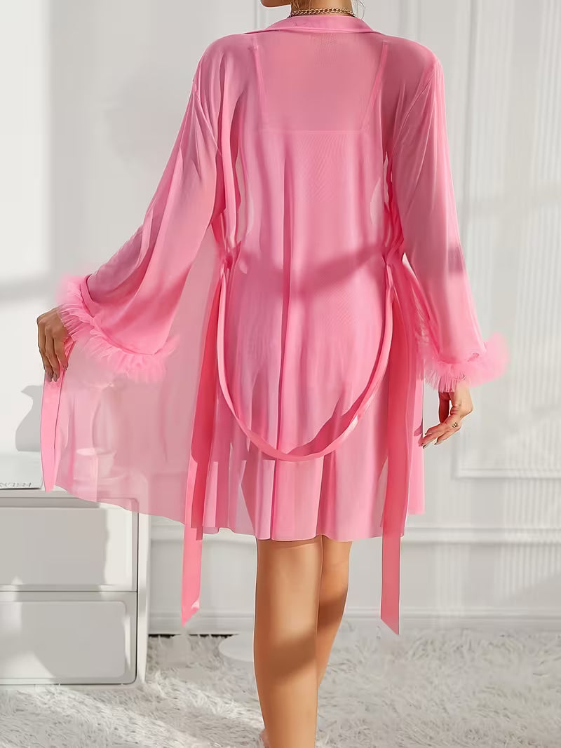 2pcs Lace Camisole Dress Set & Sheer Mesh Robe – Bikinisexzy - Bikinisexzy.com