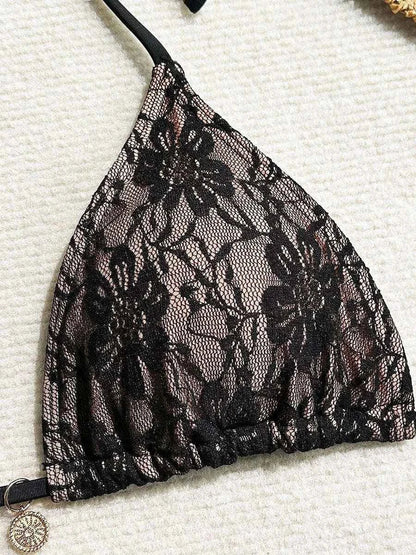 3-Piece Halter Bikini Set | Mesh Sarong Lace High-Cut Swimwear | BIKINISEXZY - Bikinisexzy.com