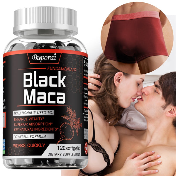 Buporai Black Maca softgels for male enhancement and vitality, available at Bikinisexzy