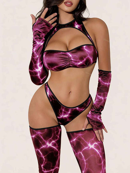 Lightning Pattern Halter Lingerie Set | Ignite Your Confidence with this Sexy Transparent Bra & Panty Set