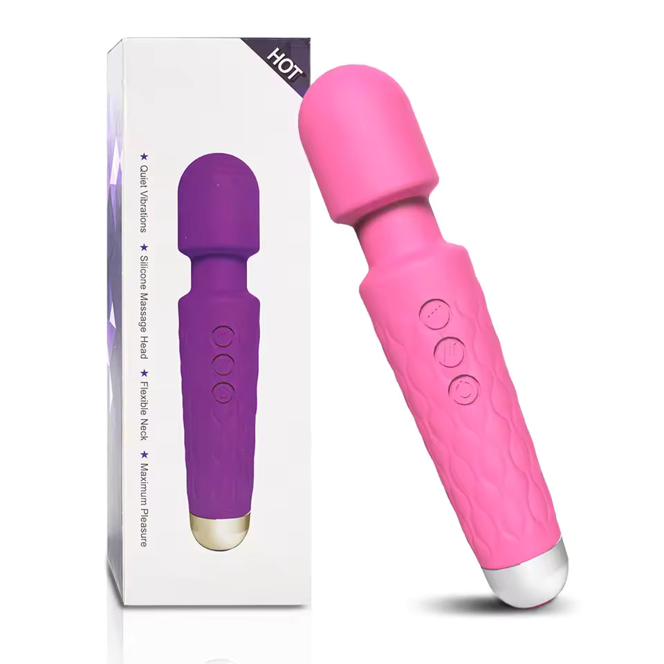 Pink Magic Wand massager inside its discrete retail packaging box available in bikinisexzy 
