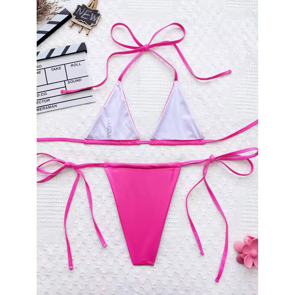 PU Faux Leather Halter Bikini Set | Sexy Two-Piece Swimwear | BIKINISEXZY