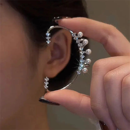Silver Pearl Ear Cuff - Vintage Crystal Zircon Ear Clip, No Piercing Required Fashion Jewelry for Women - Bikinisexzy.com