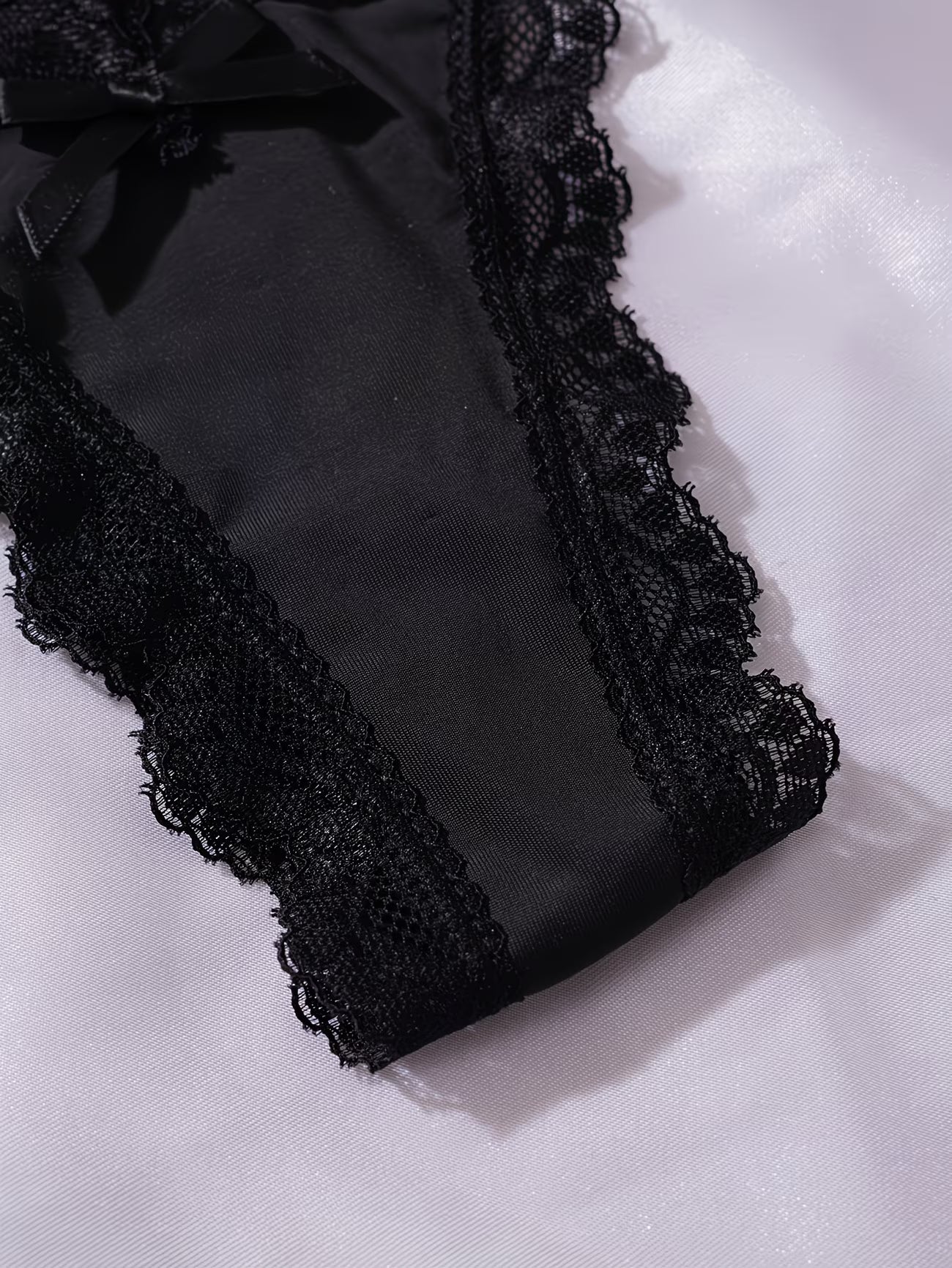 Bikinisexzy Black Lace Thong Panties – Wide Floral Lace Waistband Close-Up
