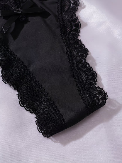 Bikinisexzy Black Lace Thong Panties – Wide Floral Lace Waistband Close-Up