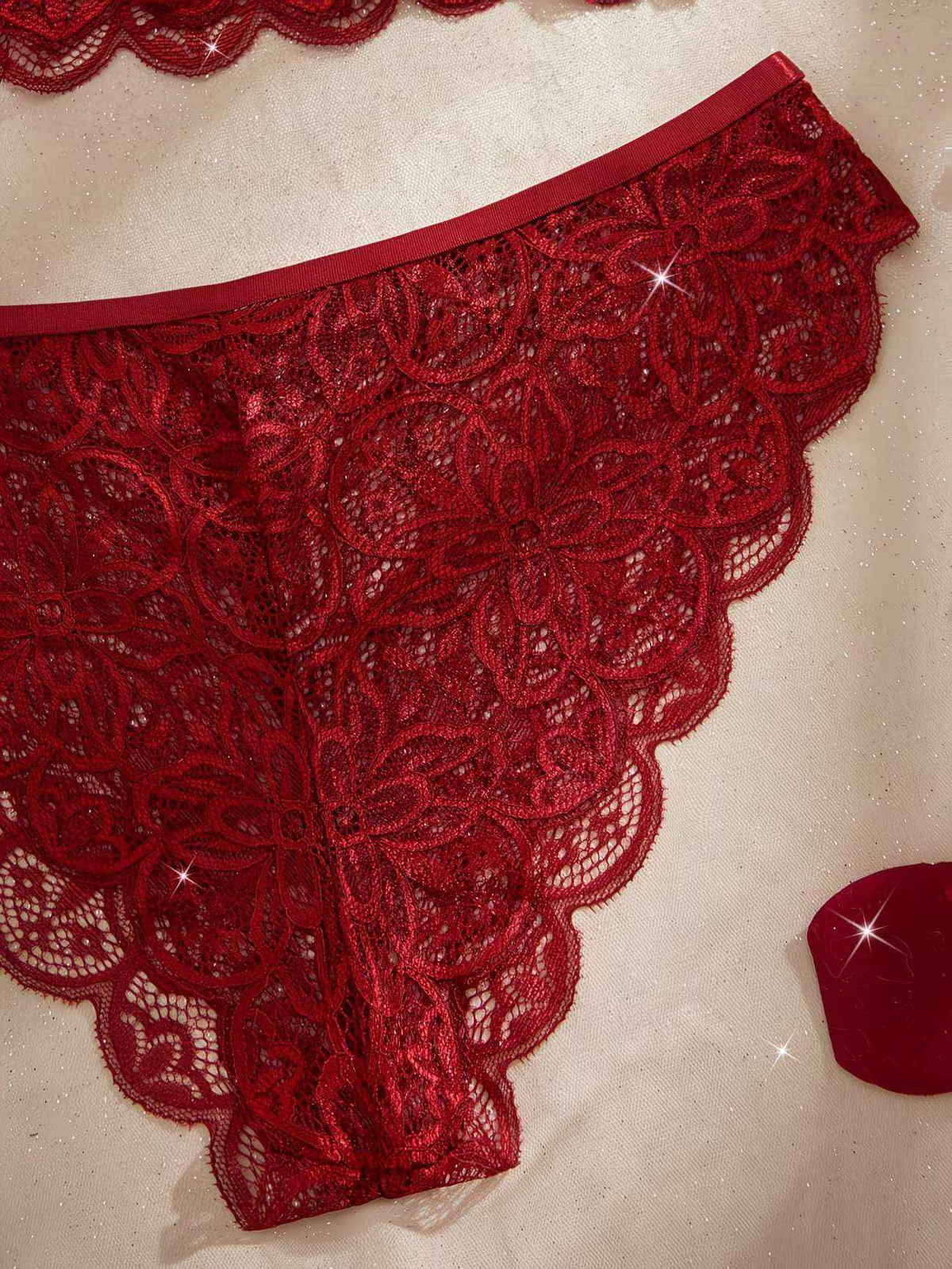 2pcs Lace Floral Bra and Brief Set – Green & Burgundy | Bikinisexzy