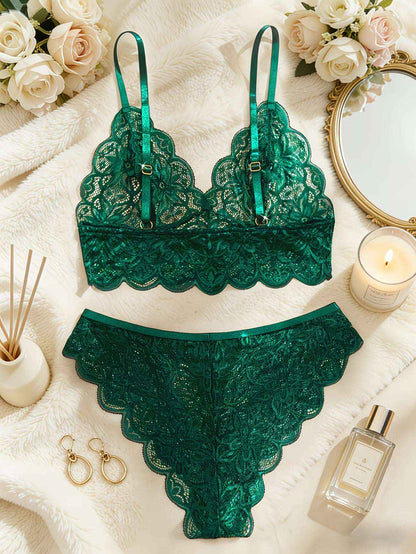 2pcs Lace Floral Bra and Brief Set – Green & Burgundy | Bikinisexzy