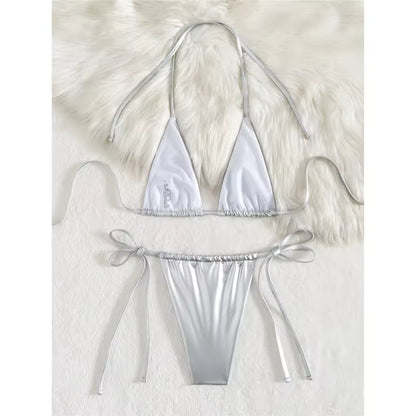 PU Faux Leather Bikini Set | Sexy Two-Piece Halter Swimwear | BIKINISEXZY - Bikinisexzy.com