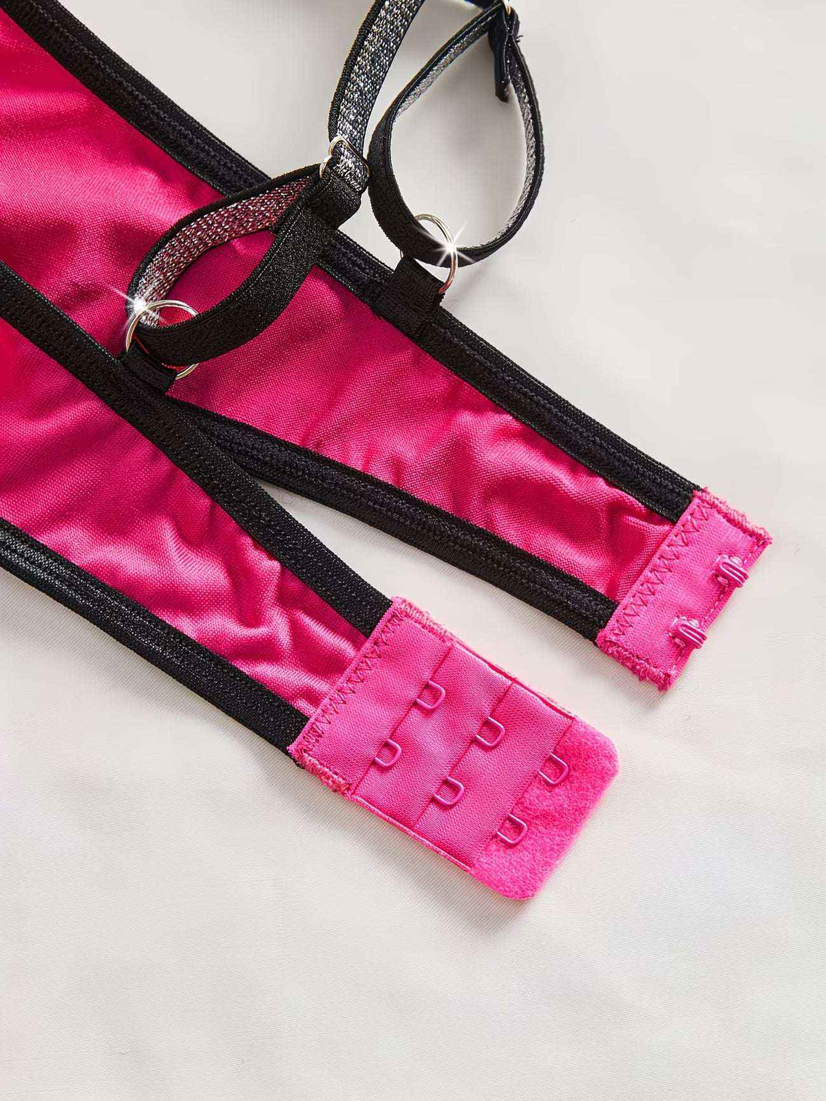 Bold & Beautiful: Hot Pink Bow Tie Lingerie Set with Rhinestone Straps | Bikinisexzy