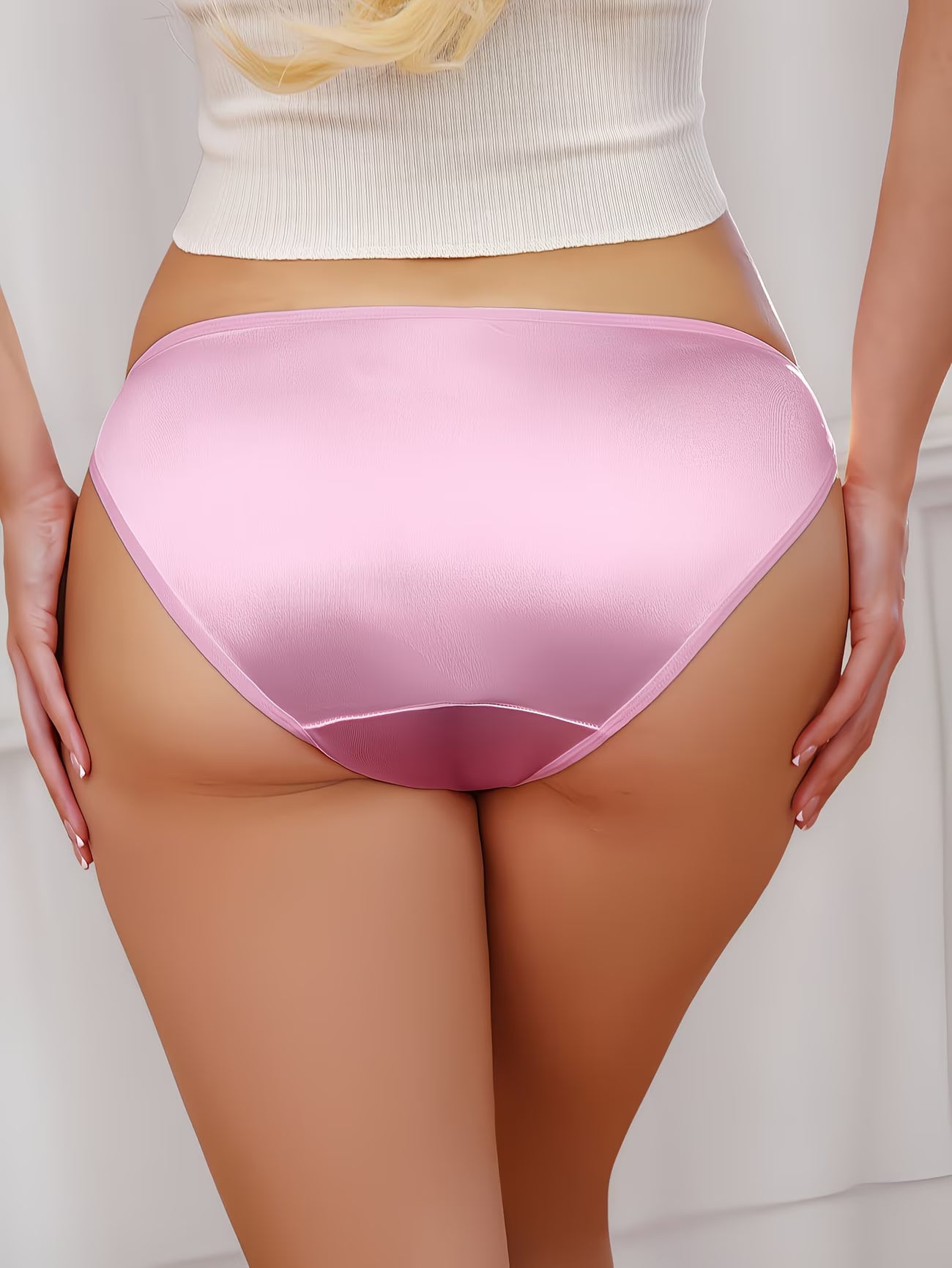 Bikinisexzy pink satin triangle panties back view – smooth full coverage bikini brief