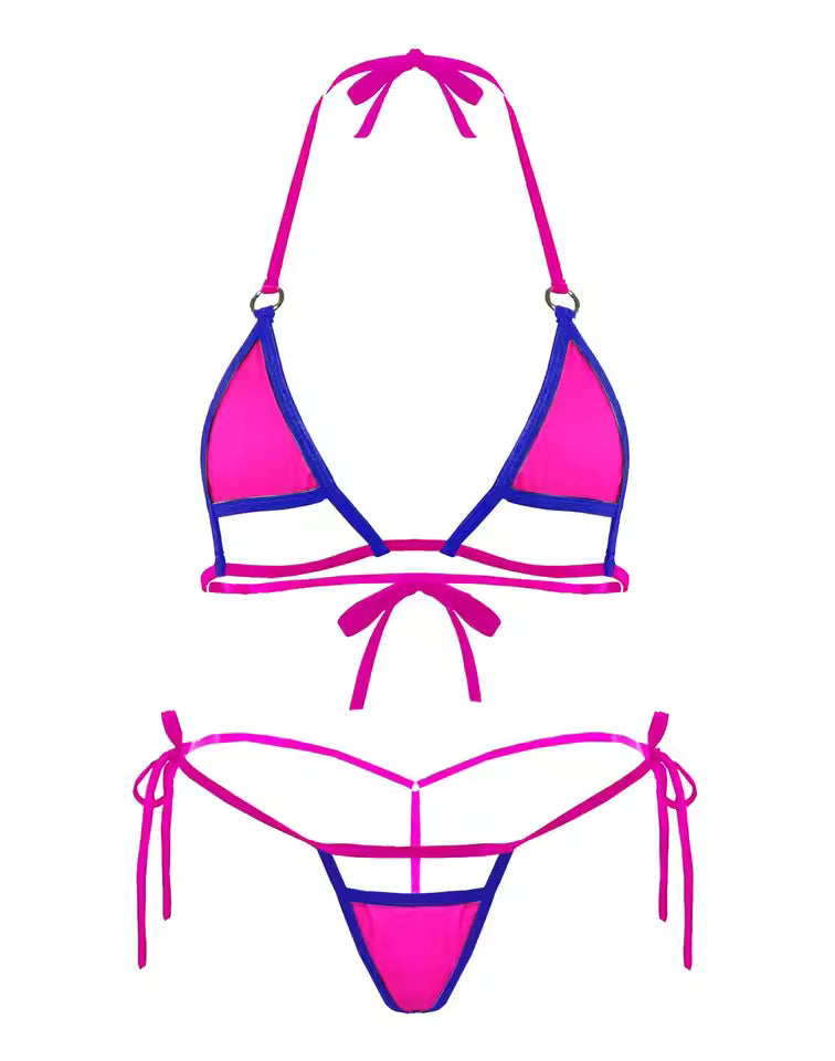 Close up of a stylish pink Bikinisexzy cut-out bikini set.