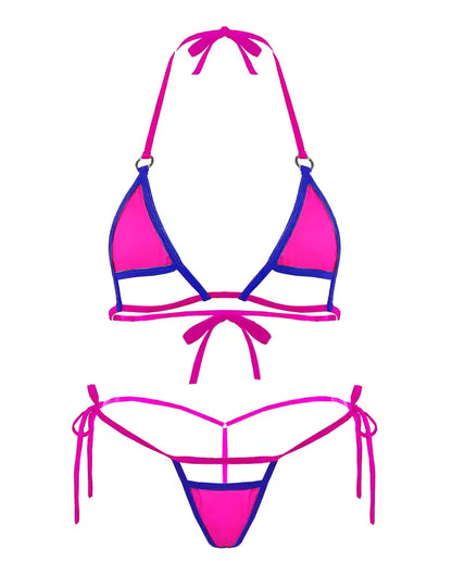 Close up of a stylish pink Bikinisexzy cut-out bikini set.