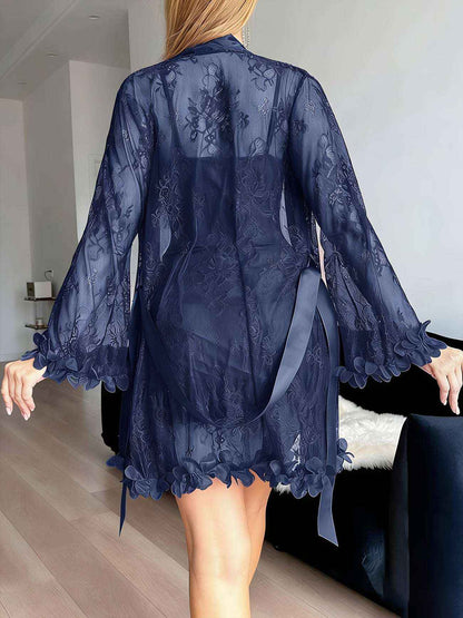 Elevate Every Night with Our Luxury Lace Nightgown Set – 3pcs Corset Mini Dress, Robe & Thong