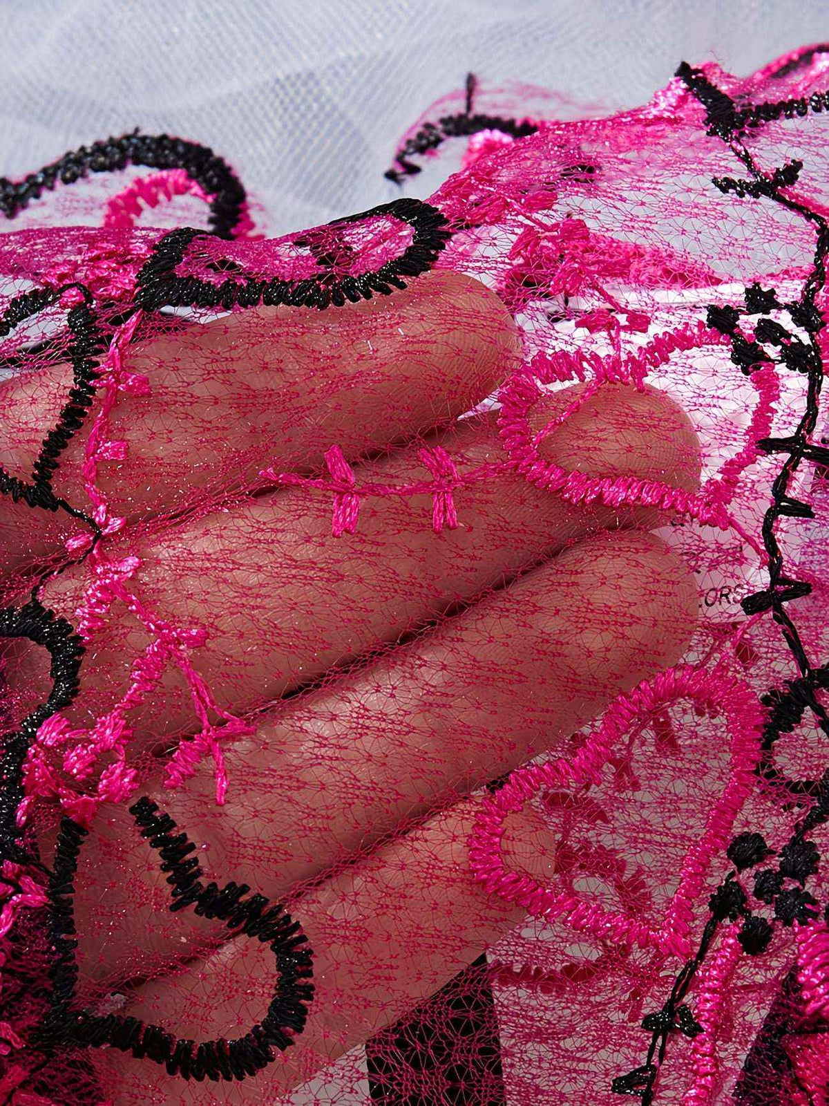 Pink Black Lace Bralette Thong Set with Chain Details - Bikinisexzy