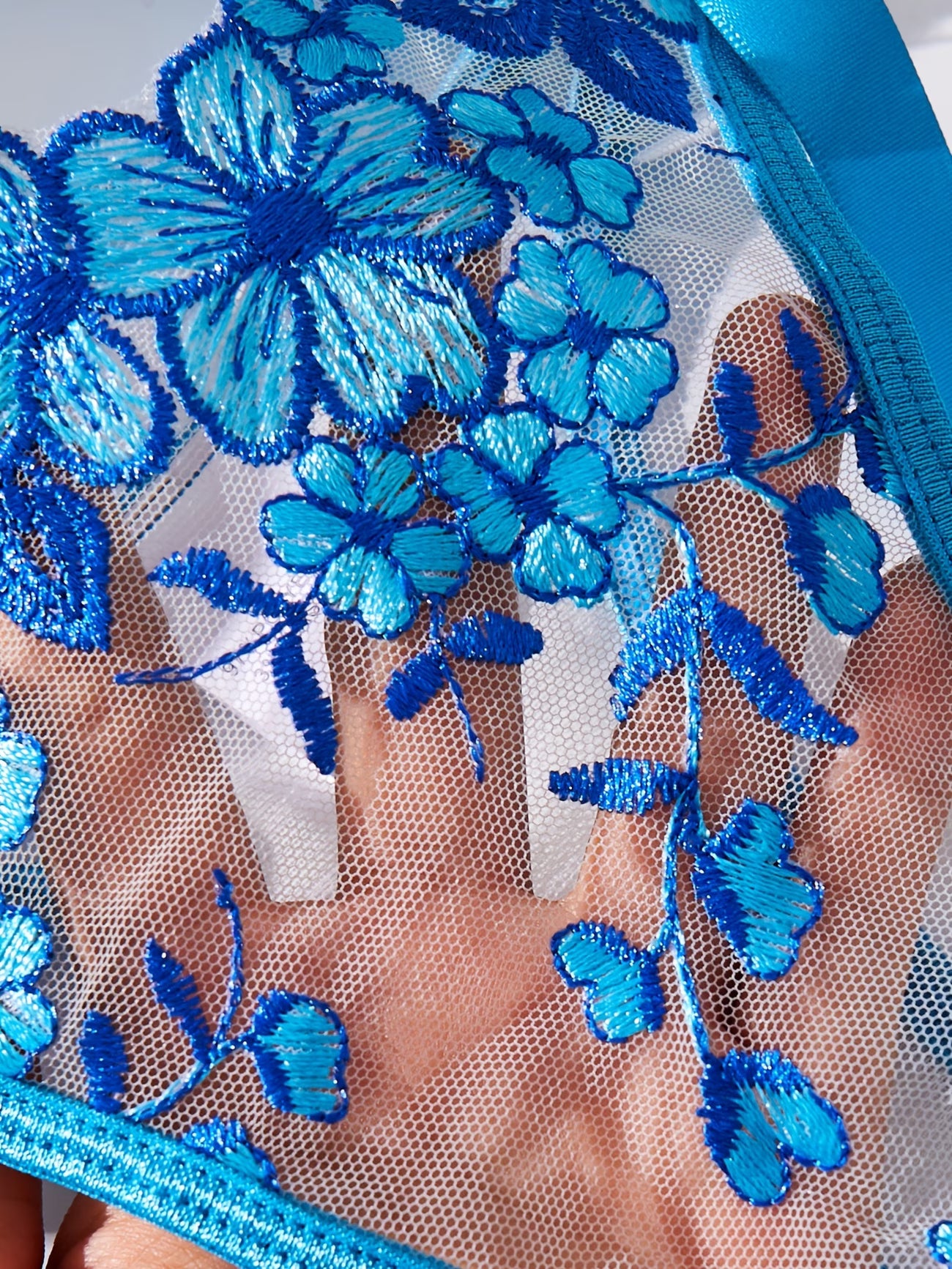 bikinisexzy purple semi-sheer thong with floral embroidery and tassel ribbon detail