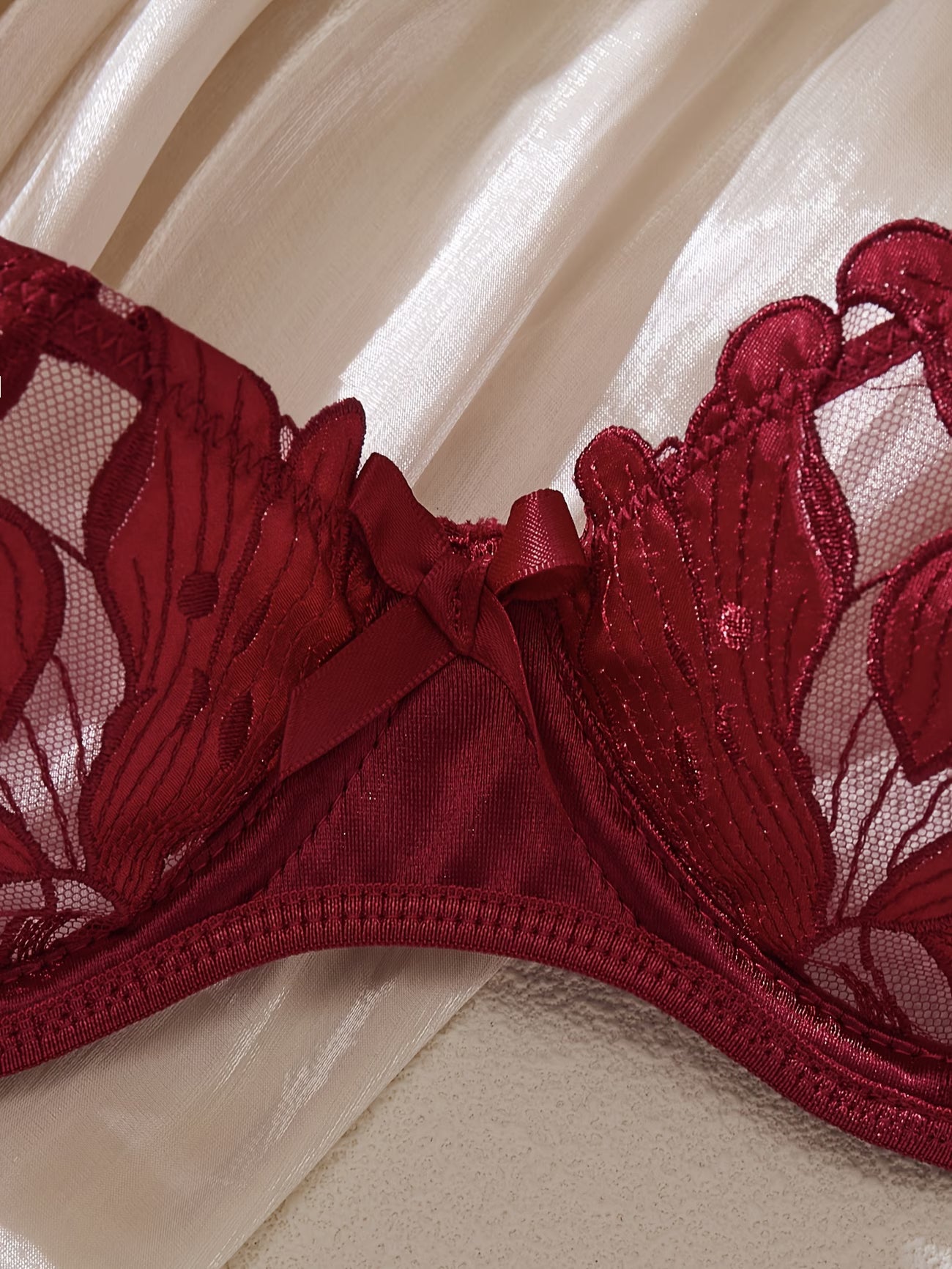 bikinisexzy Red Floral Embroidered Thong Panty Close-Up Detail – Drop Waist