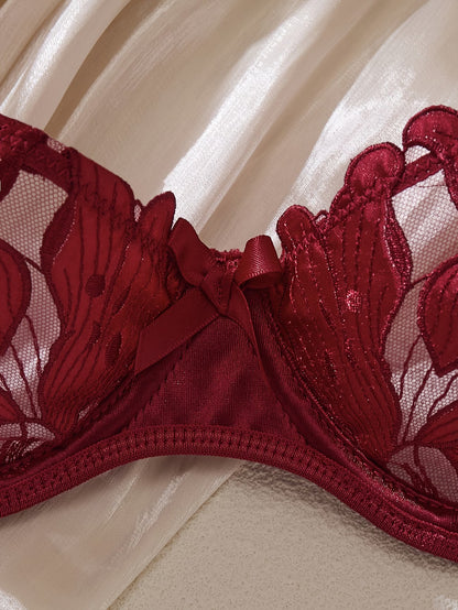 bikinisexzy Red Floral Embroidered Thong Panty Close-Up Detail – Drop Waist