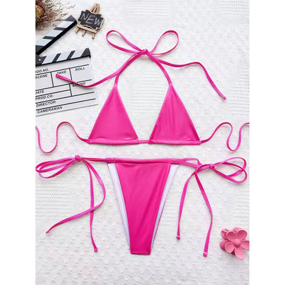 PU Faux Leather Bikini Set | Sexy Two-Piece Halter Swimwear | BIKINISEXZY - Bikinisexzy.com