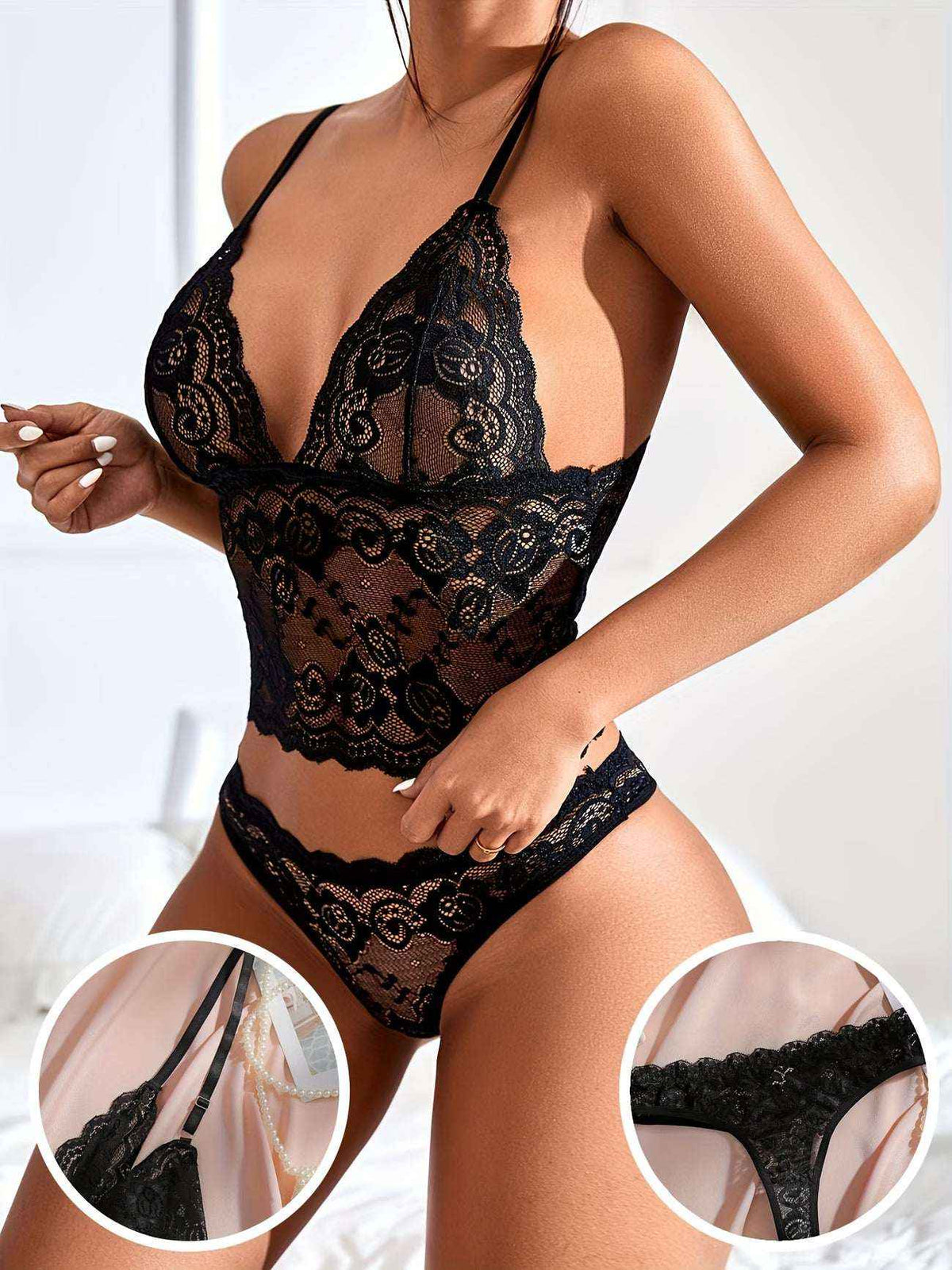 Elevate Your Confidence with Our Elegant Transparent Lace Lingerie Set
