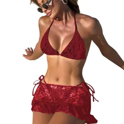 Sexy Shiny Pink 3-Piece Bikini Set | Diamond Push Up Swimwear | BIKINISEXZY