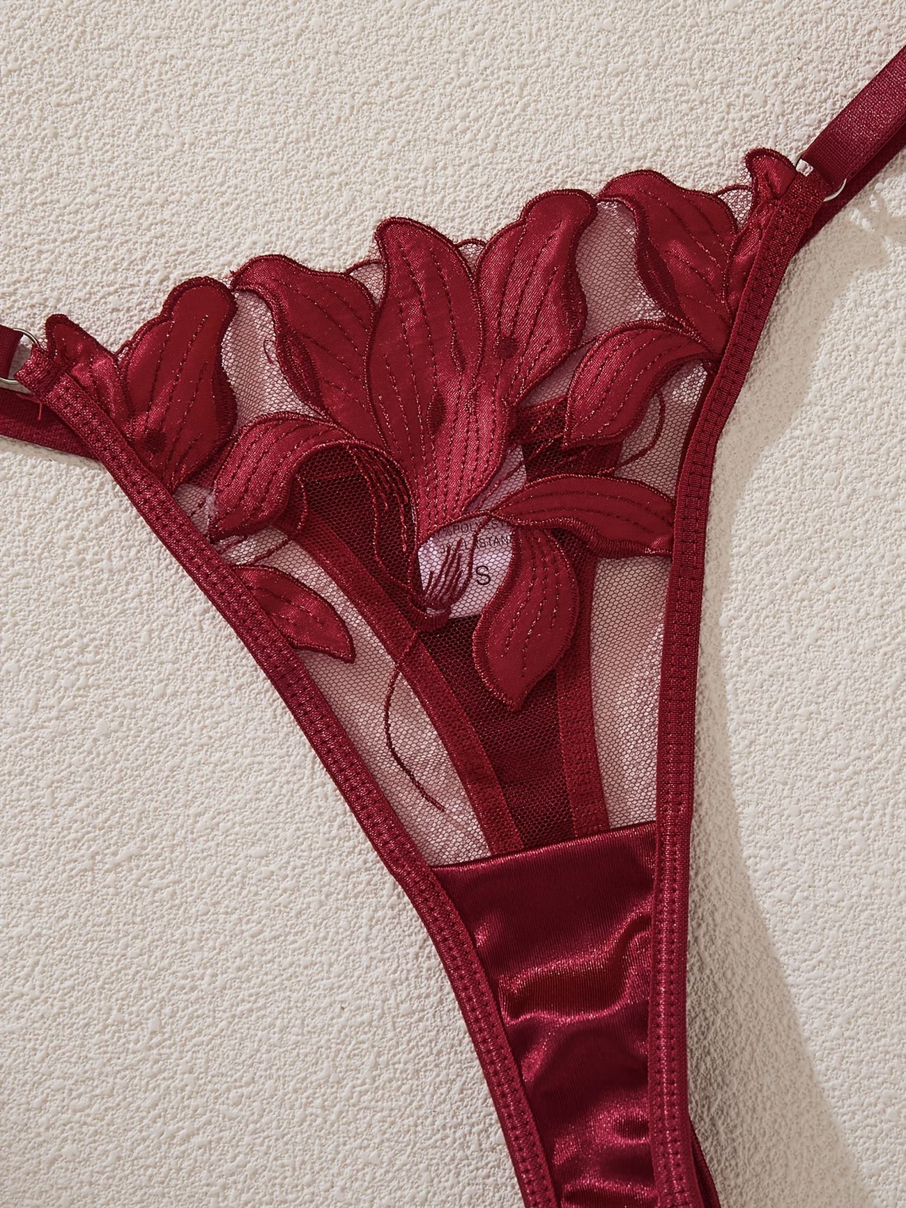 bikinisexzy Wine Red Floral Embroidered Lingerie Set – Full Product Detail Shot