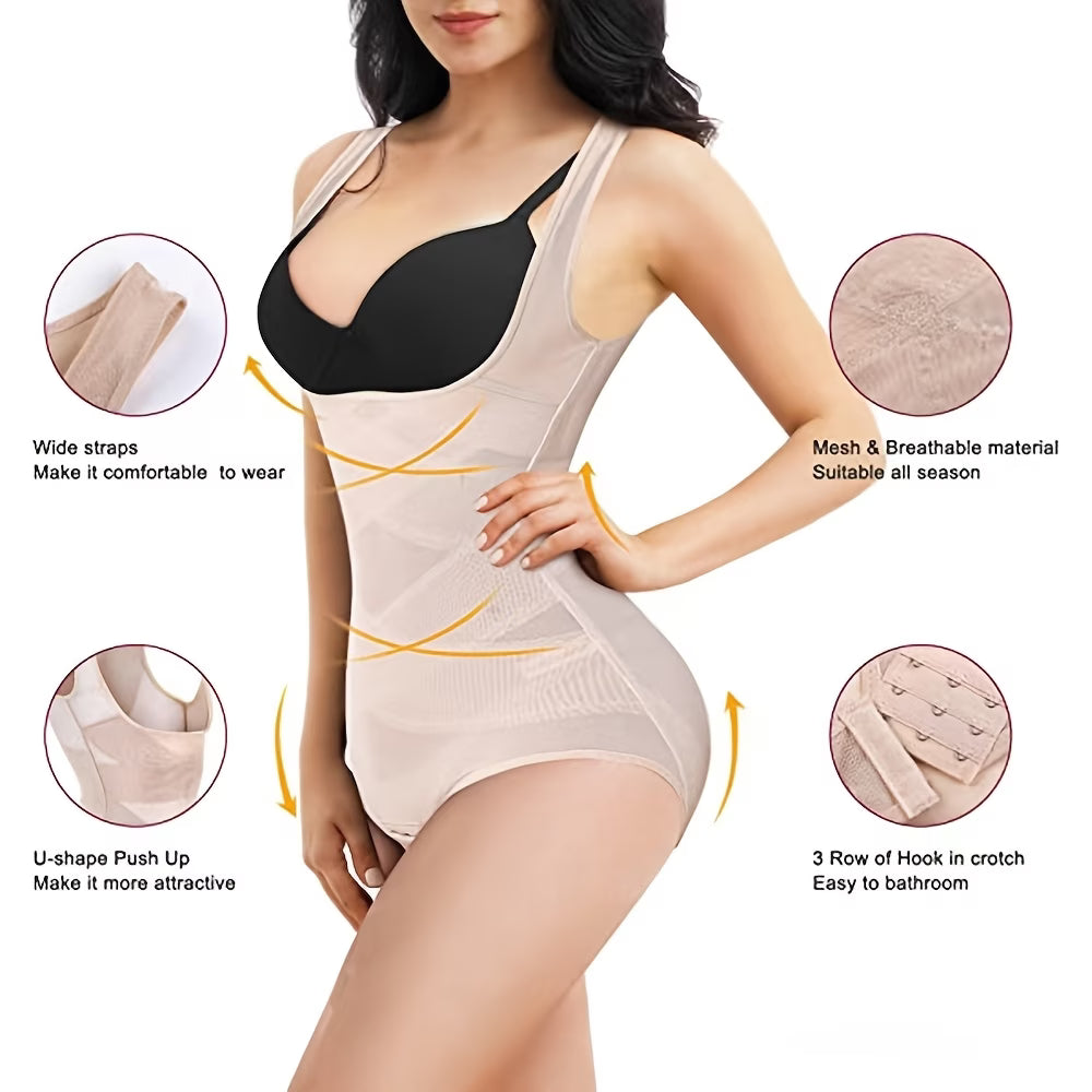bikinisexzy Women's Body Shaper Bodysuit Beige Back View – Waist Trainer Corset Shapewear