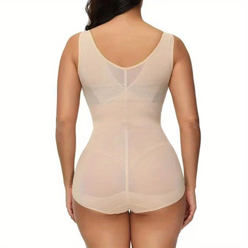 bikinisexzy Women's High Elasticity Body Shaper Bodysuit Beige Front View – Butt Lifter Shapewear