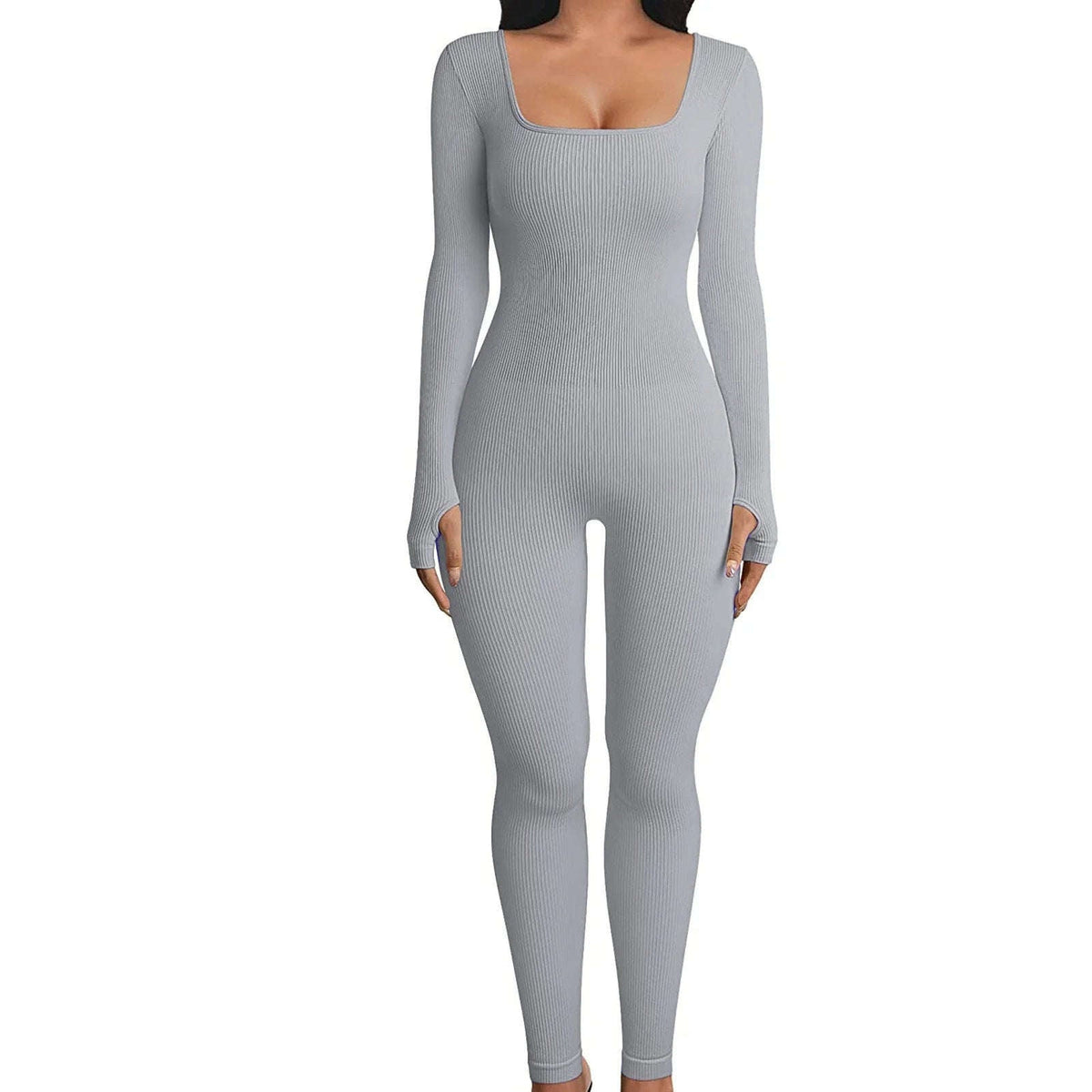 Women's Gray ffitness Yoga Jumpsuit - Seamless Long-Sleeve Design for Ultimate Comfort - Bikinisexzy.com