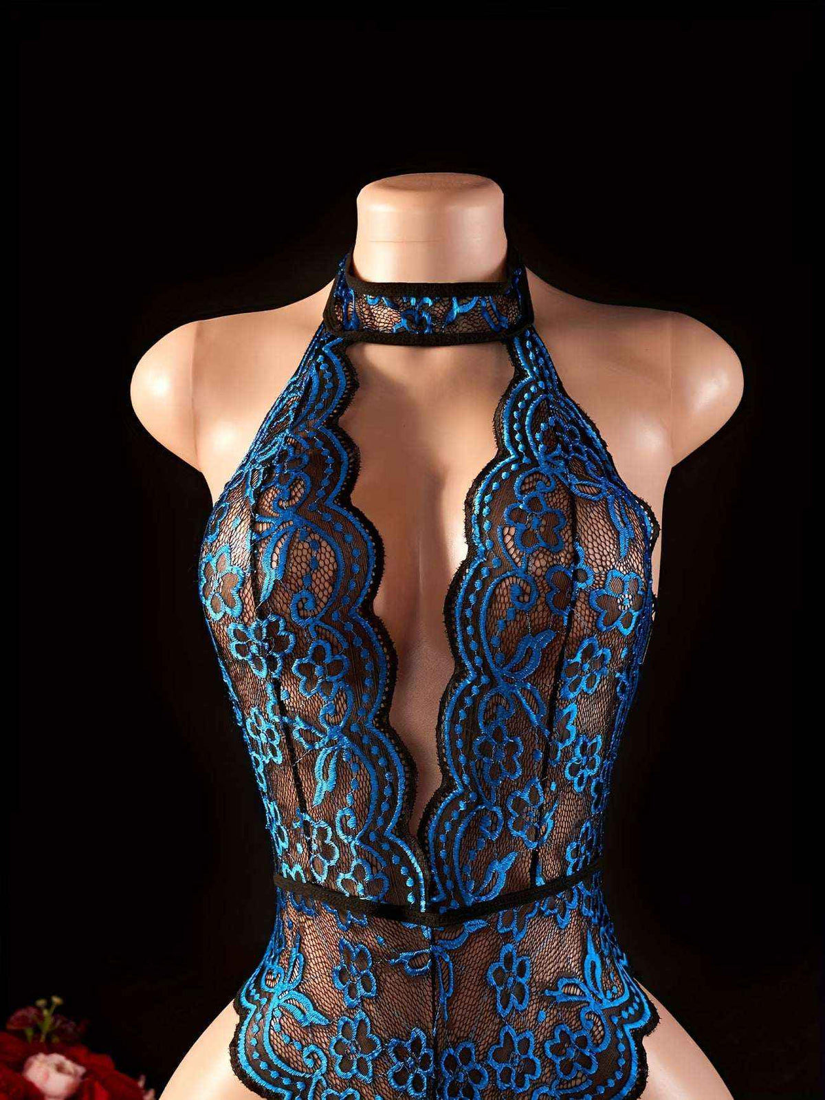 Sexy Lace Bodysuit - Halter Neck Deep V-Neck Backless Lingerie for Women | Bikinisexzy.com