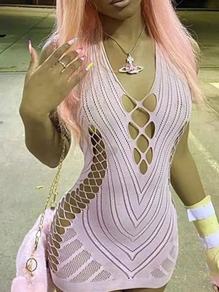 Women’s Sexy Halter Backless Mini Dress – Slim V-Neck Bodycon Party Dress | Bikinisexzy.com