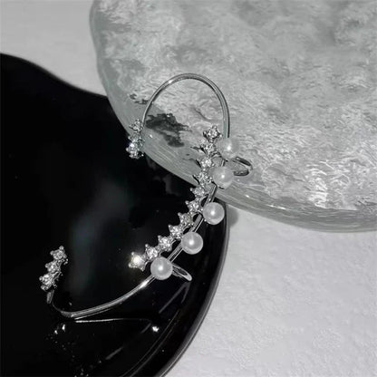 Silver Pearl Ear Cuff - Vintage Crystal Zircon Ear Clip, No Piercing Required Fashion Jewelry for Women - Bikinisexzy.com