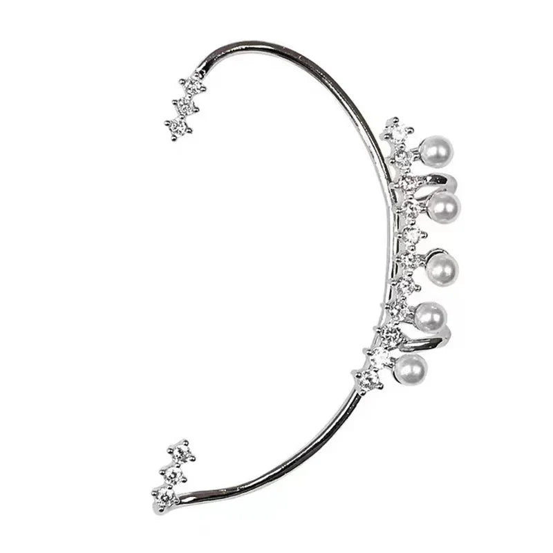 Silver Pearl Ear Cuff - Vintage Crystal Zircon Ear Clip, No Piercing Required Fashion Jewelry for Women - Bikinisexzy.com
