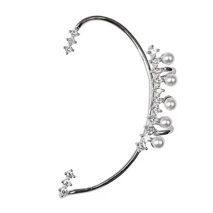 Silver Pearl Ear Cuff - Vintage Crystal Zircon Ear Clip, No Piercing Required Fashion Jewelry for Women - Bikinisexzy.com
