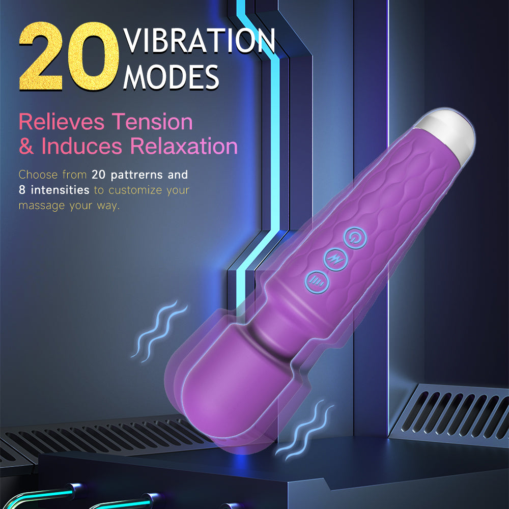 Magic Wand massager showing 20 vibration modes and 8 intensities for personalized comfort with bikinisexzy 