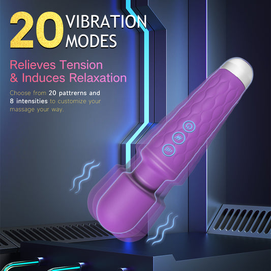 Magic Wand massager showing 20 vibration modes and 8 intensities for personalized comfort with bikinisexzy 