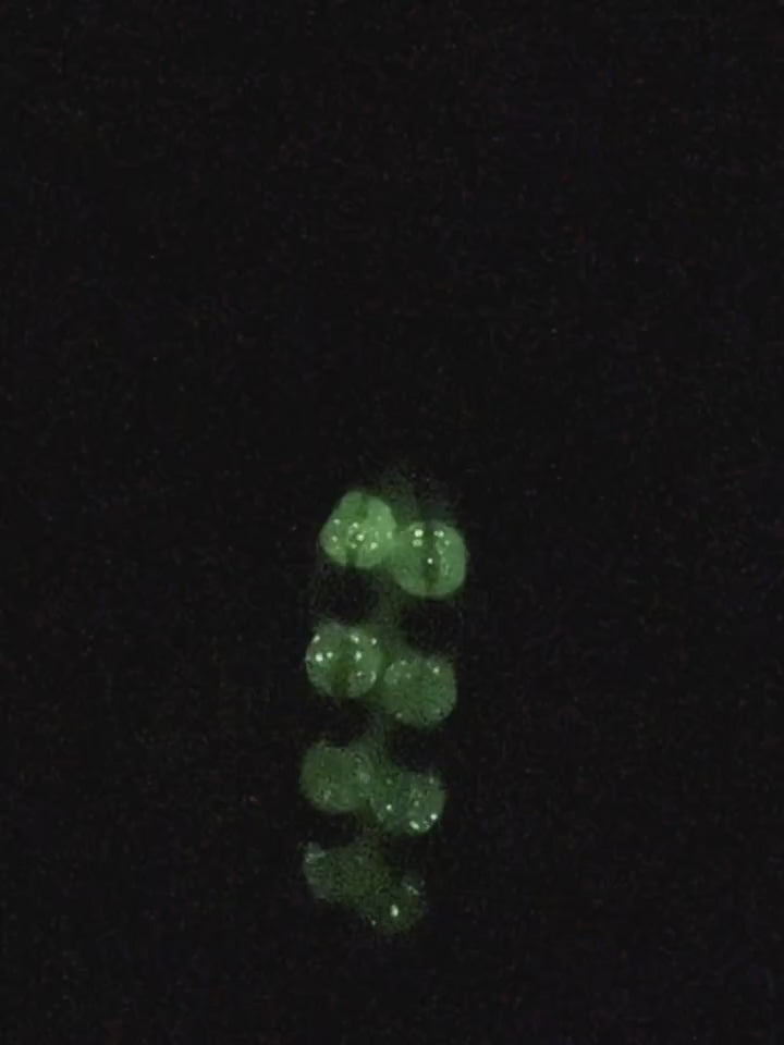 Detailed close-up shot of luminous green glow-in-the-dark crystal beads - Bikinisexzy | Bikinisexzy.com