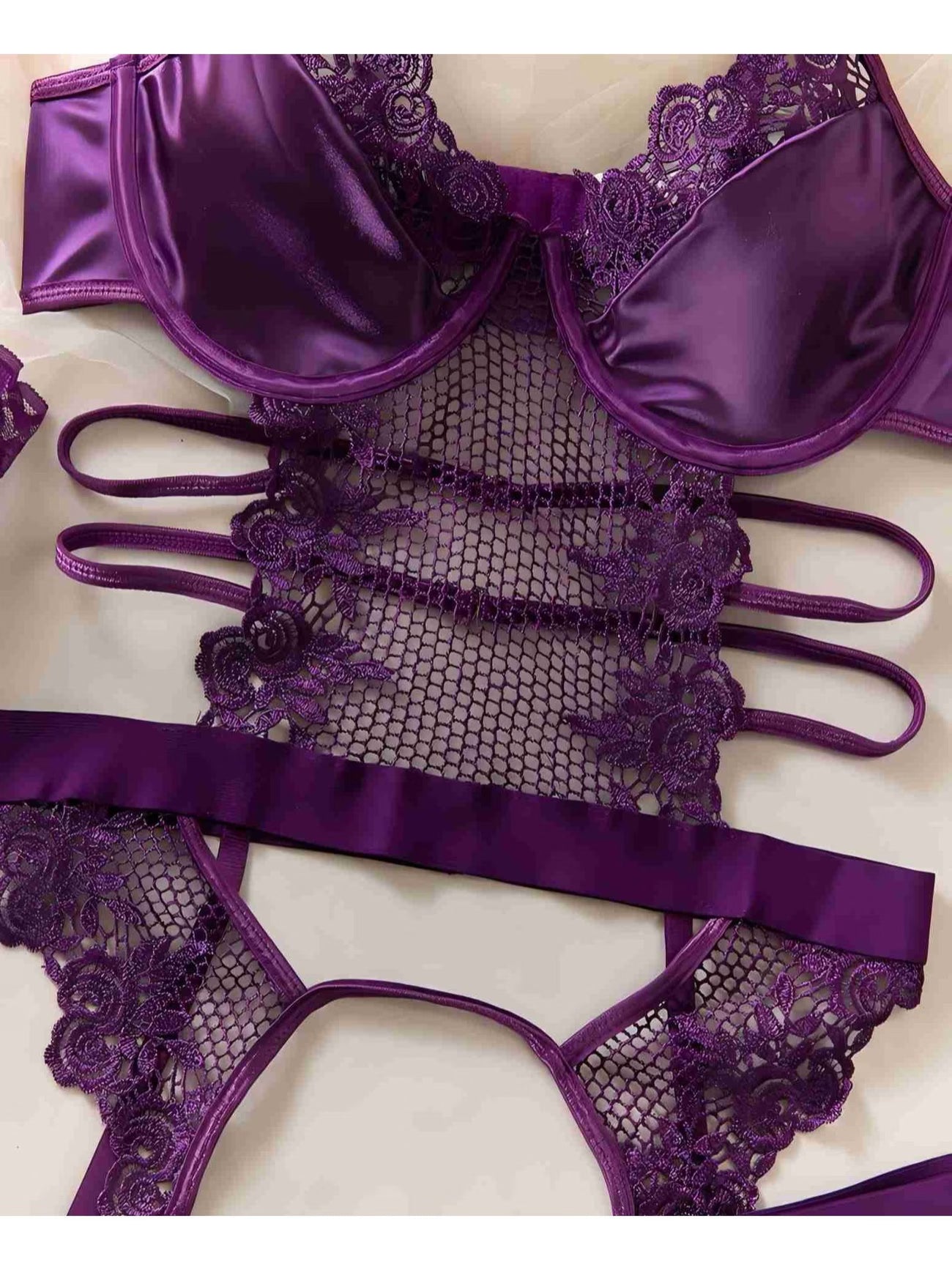 Elegant purple garter belt intimate apparel set - Bikinisexzy.com