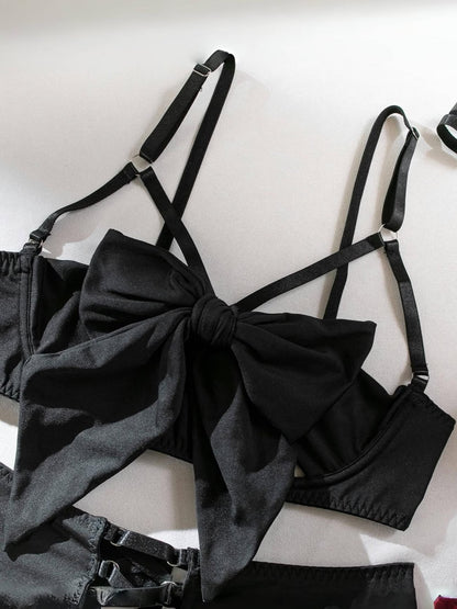 Elegant black push-up bra with front bow detail for women - Bikinisexzy.com