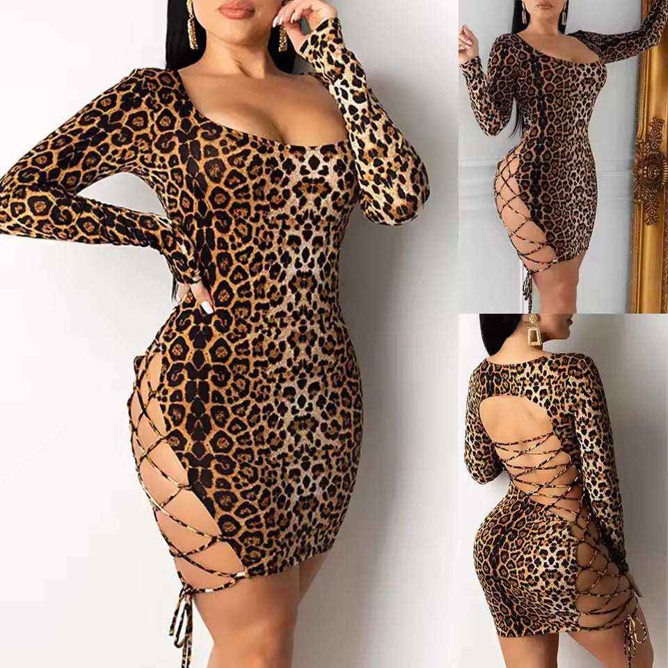 Sexy Leopard Print Mini Dress - Sparkle & Backless Bodycon Design at Bikinisexzy.com