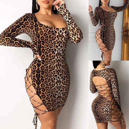Sexy Leopard Print Mini Dress - Sparkle & Backless Bodycon Design at Bikinisexzy.com